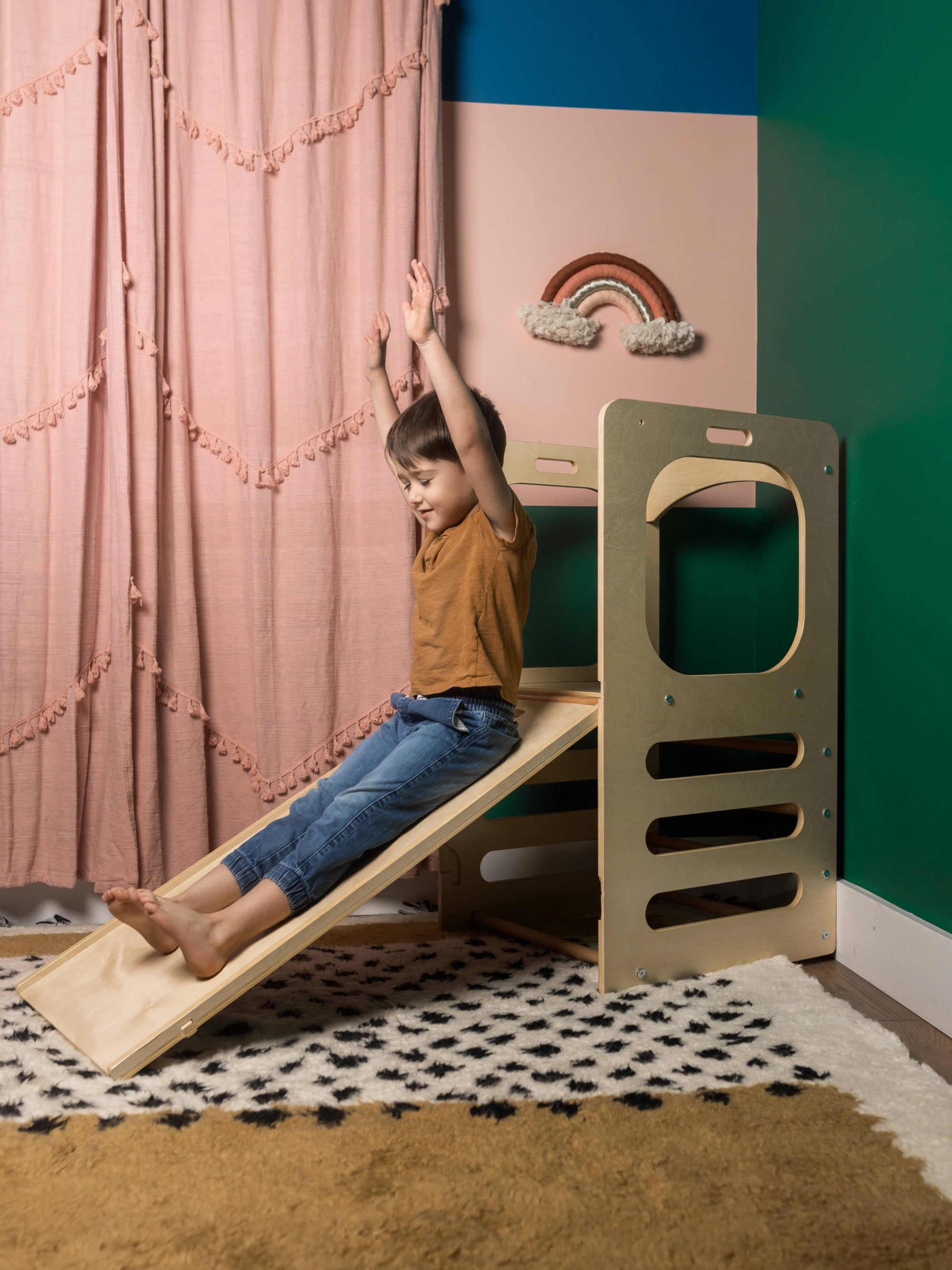 Waldorf Play Tower with Slide &amp; Chalkboard